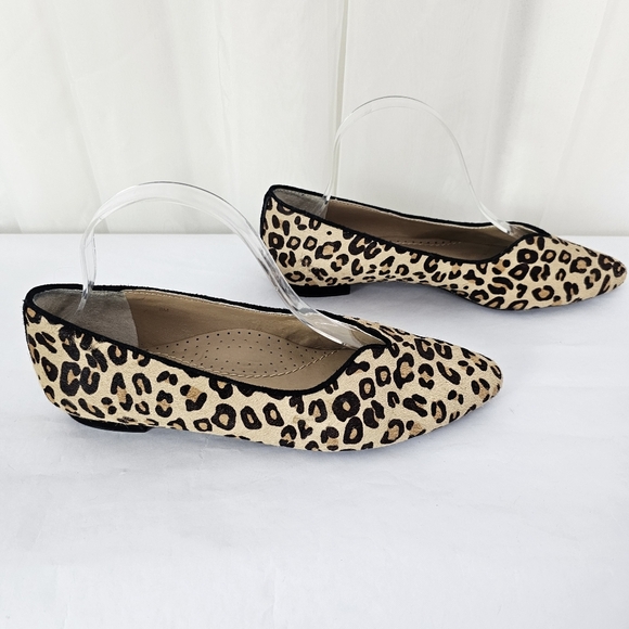 Priori Leopard Print Calf Hair Almond Toe Notched Ballet Flats Size 8 - Picture 2 of 12